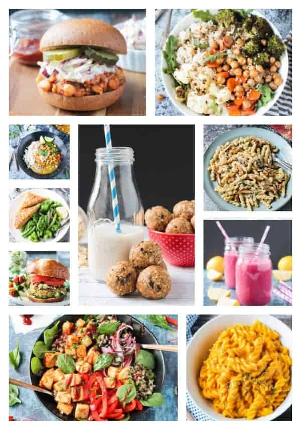 Collage of the top ten most viewed simple vegan recipes of 2018