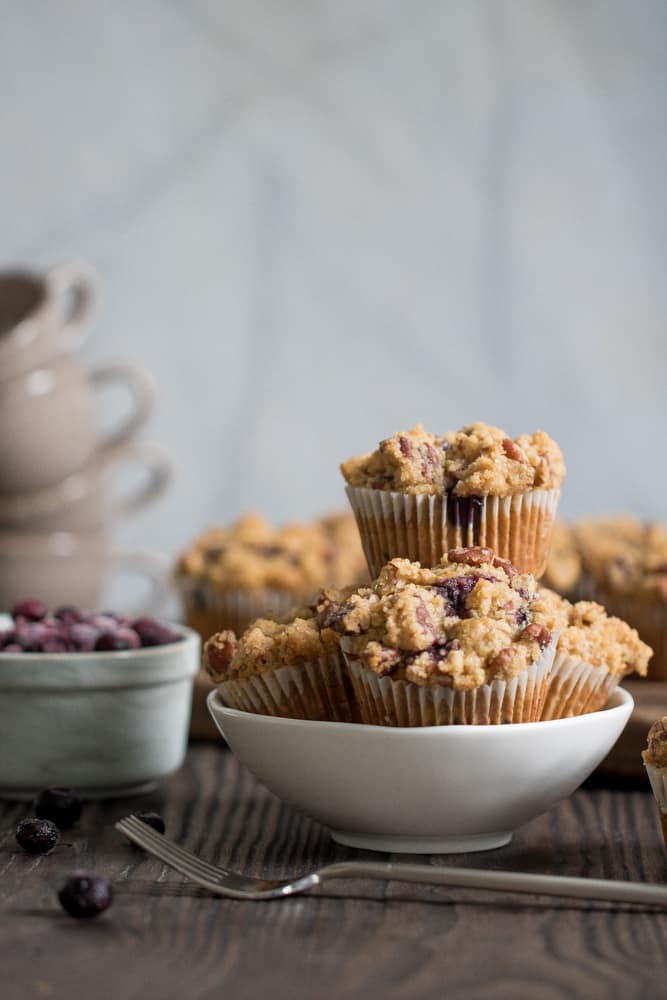 muffins with crumbly topping in a bowl
