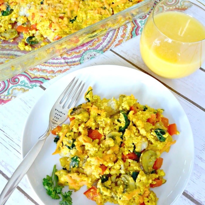 tofu scramble on a plate with a fork