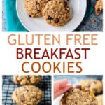 Three photo collage of breakfast cookies made with oats and dried fruit.