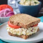 Vegan tuna salad sandwich on a plate.