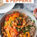 A bowl of Italian peppers and chickpeas over farro.