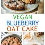 Three photo collage of blueberry breakfast cake.