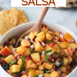 Bowl of fresh peach salsa.