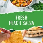 Two photos of fresh peach salsa.