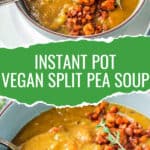Two photo collage of a bowl of soup and a spoonful of soup.