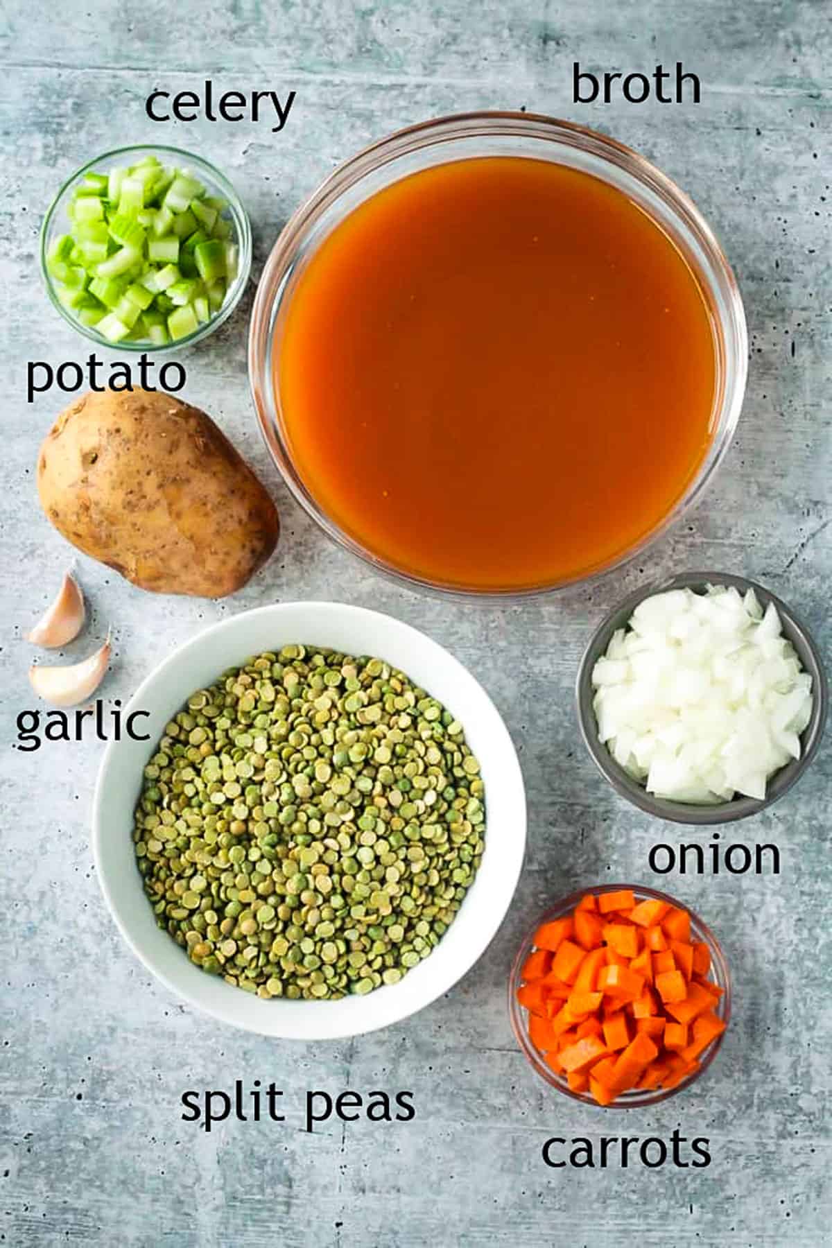 Recipe ingredients arrayed in individual bowls.