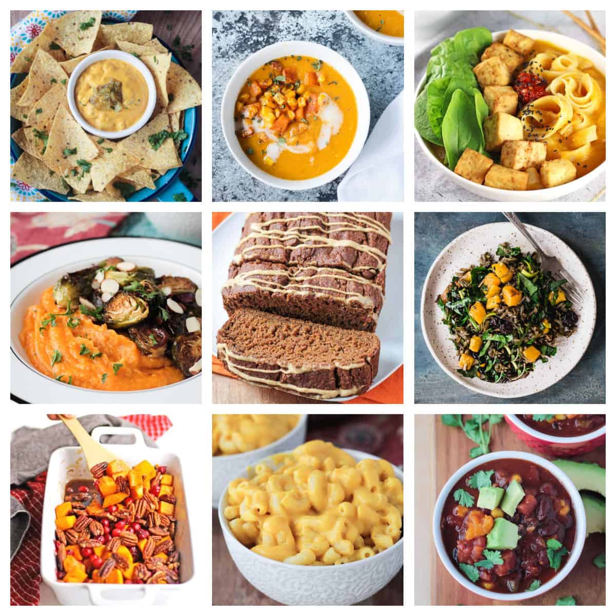 9 photo collage of a variety of butternut squash recipes
