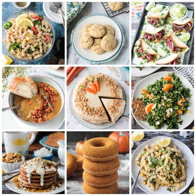 collage of 9 photos of delicious vegan recipes from 2019