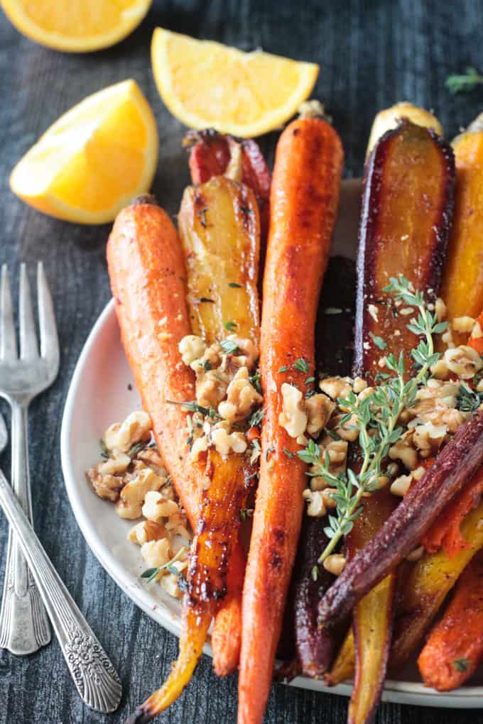 Oven Roasted Rainbow Carrots with Orange and Thyme Veggie Inspired