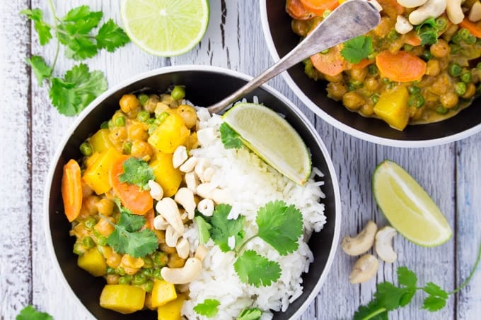 vegan curry and rice in a bowl