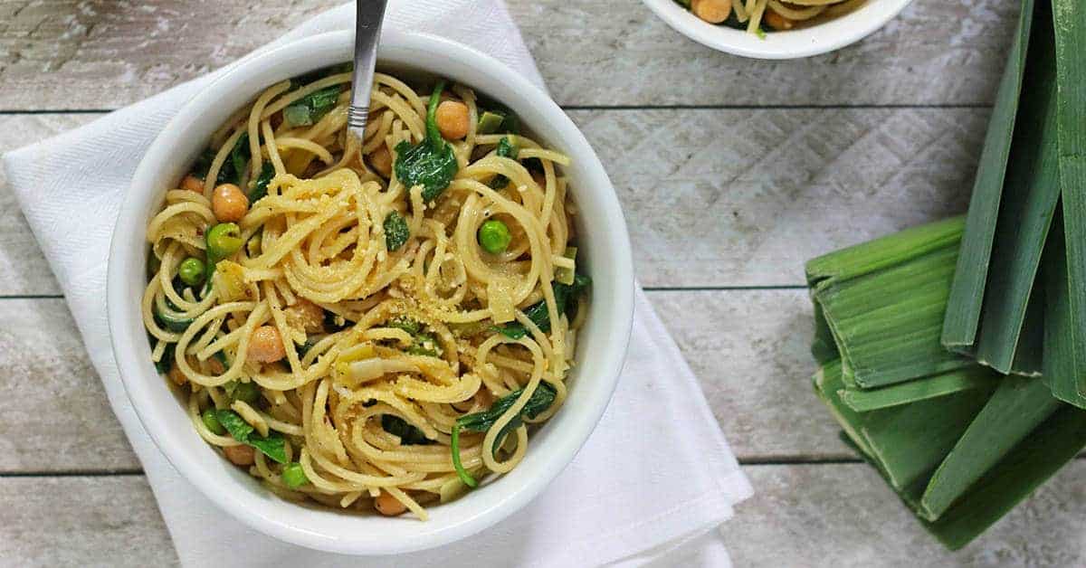 a fork in a bowl of long pasta noodles