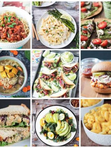 9 photo collage of popular plant based diet recipes.