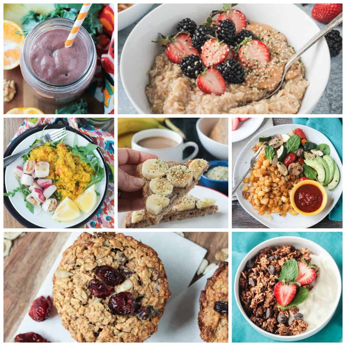Collage of 7 breakfast recipes