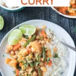 Plated finished mixed vegetable curry.