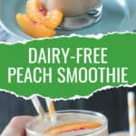 Two photo collage of an almond butter smoothie in a glass.