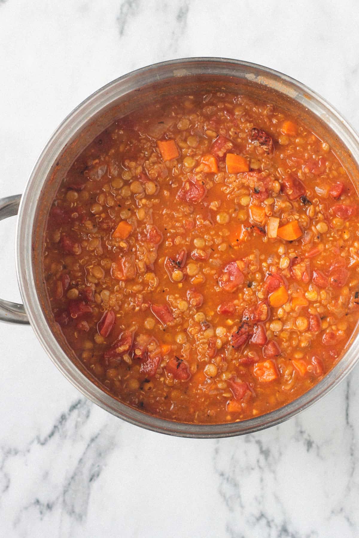 Finished soup in pot.