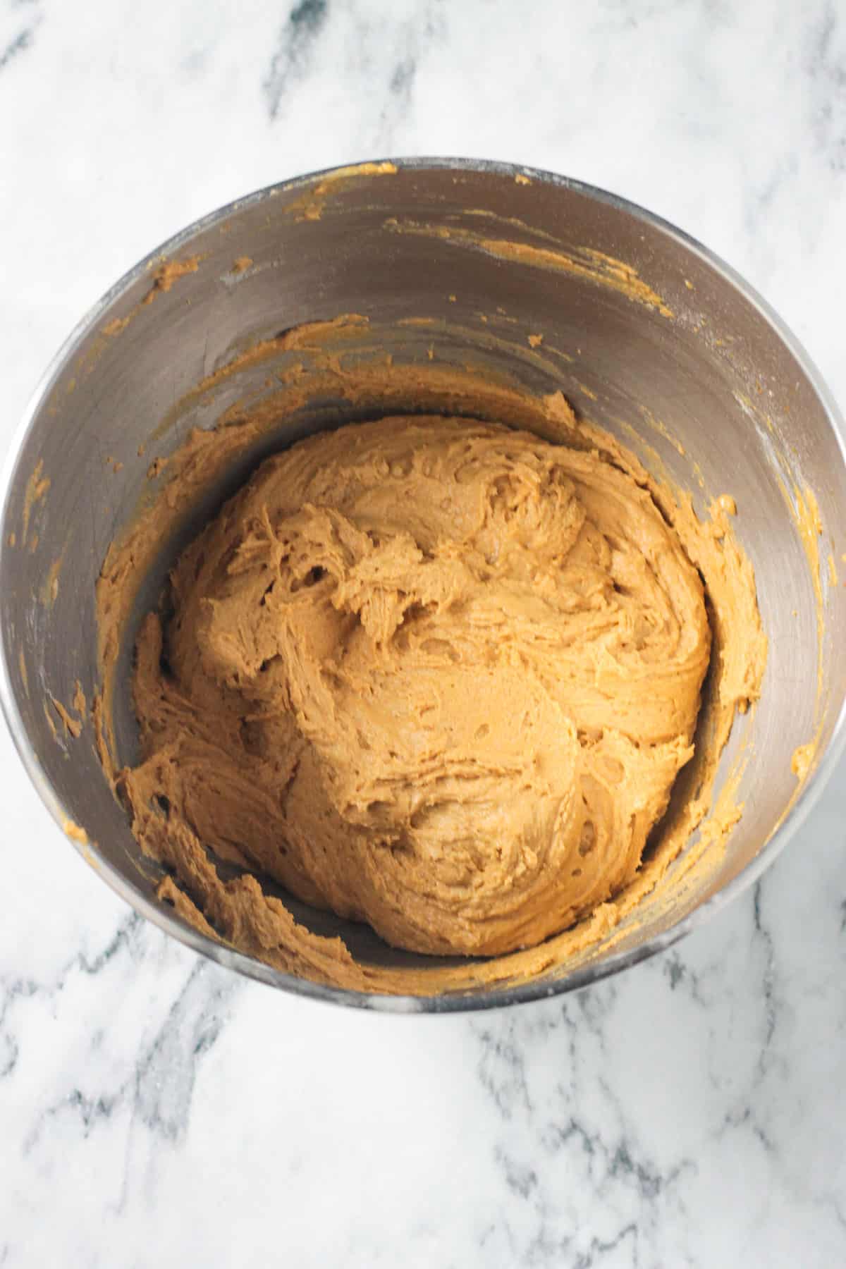 Cookie batter in a bowl.