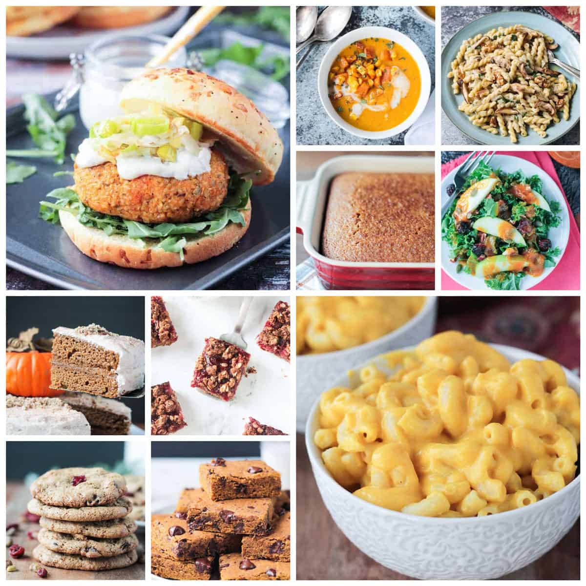 10 photo collage of vegan thanksgiving recipes.