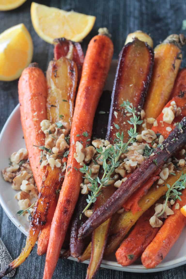 Oven Roasted Rainbow Carrots with Orange and Thyme Veggie Inspired