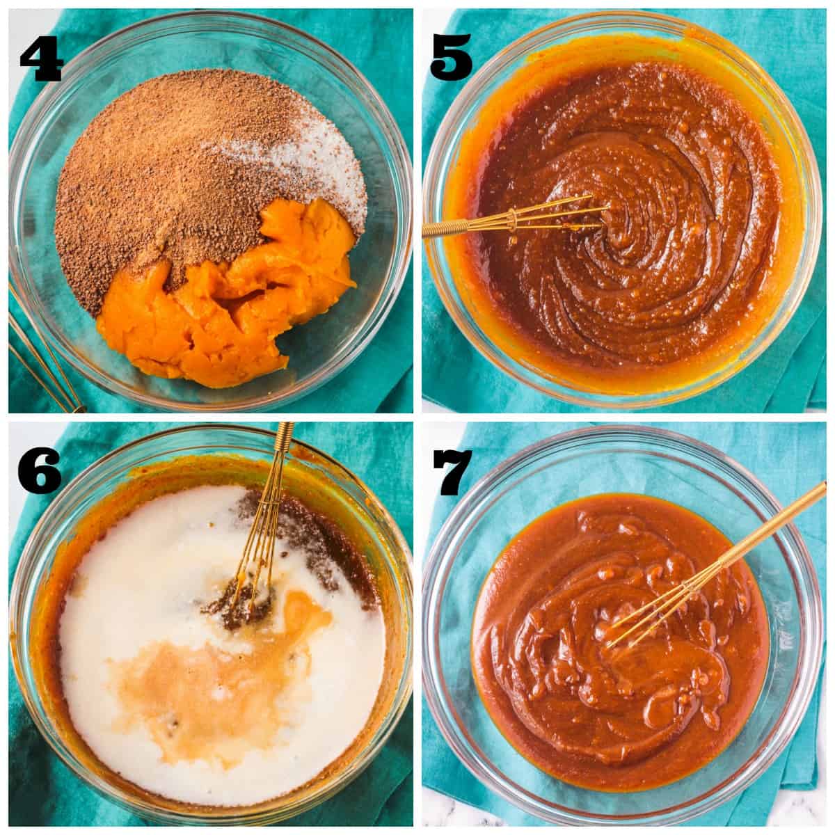 4 photo collage: wet ingredient prep.