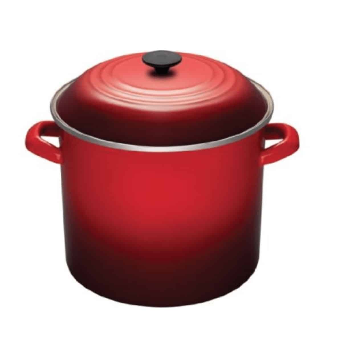 Large red stock pot.