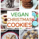 Six photo collage of a variety of vegan Christmas cookie recipes.