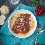 Cincinnati chili on top of spaghetti noodles.