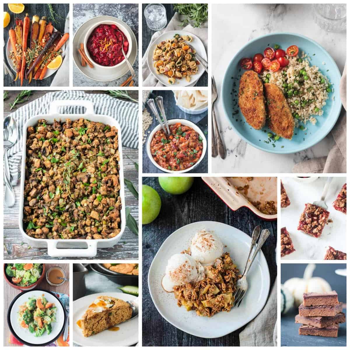 11 photo collage of vegan thanksgiving recipes.