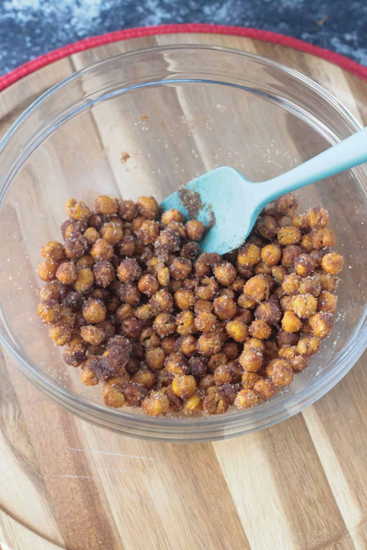 A bowl of roasted chickpeas mixed with cinnamon sugar.