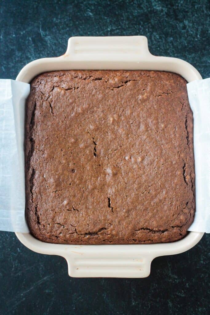 Baked gingerbread cake in a pan.