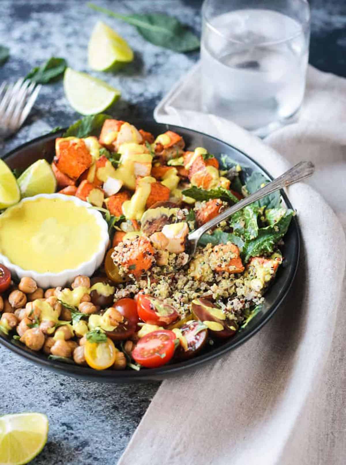 Forkful of quinoa and sweet potato.