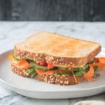 Finished dish on a gray plate.