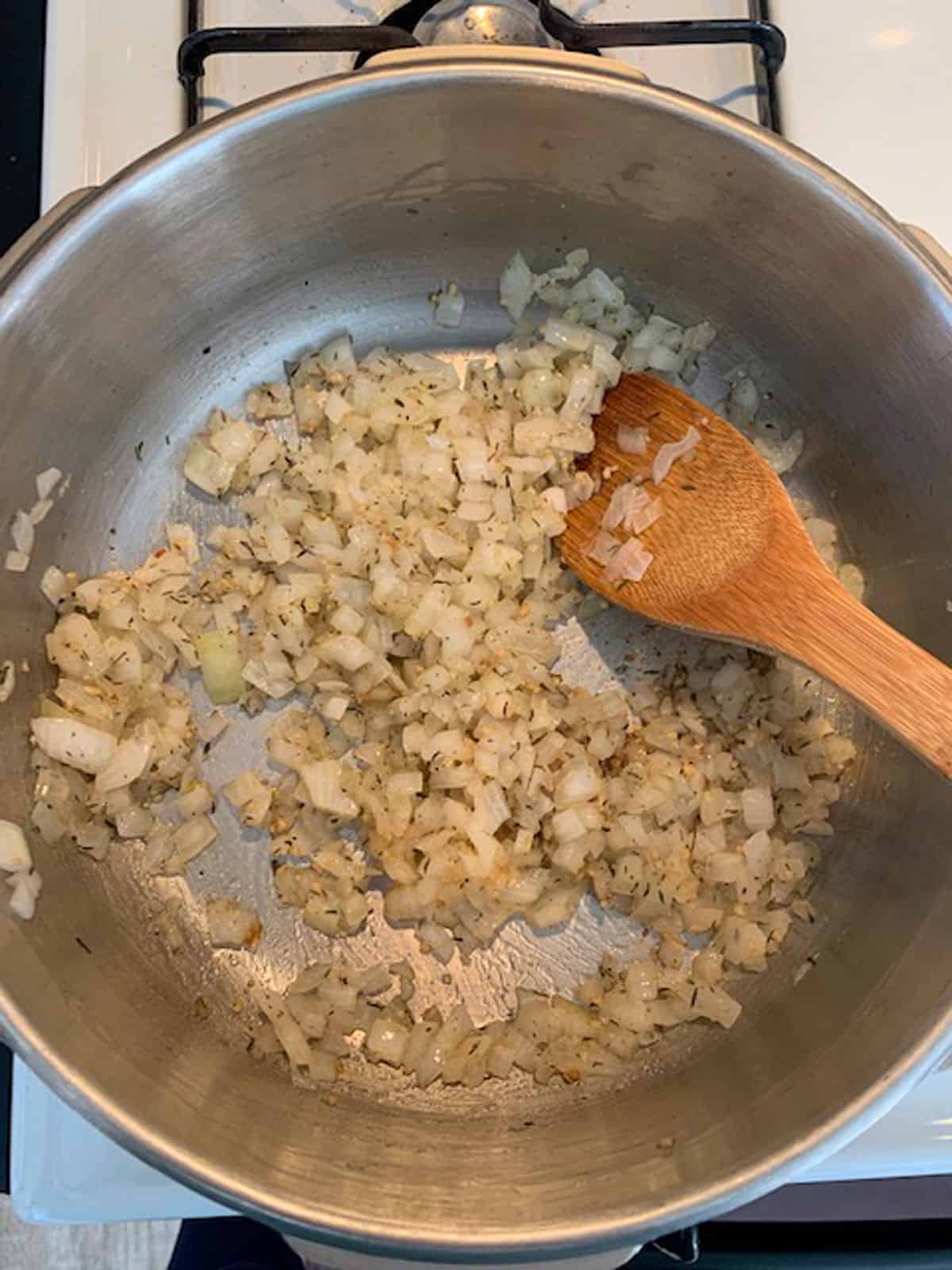 Spices sautéed with onions.
