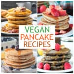 Four photo collage of a variety of vegan pancakes recipes.