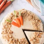 Vegan carrot cake on a serving plate.