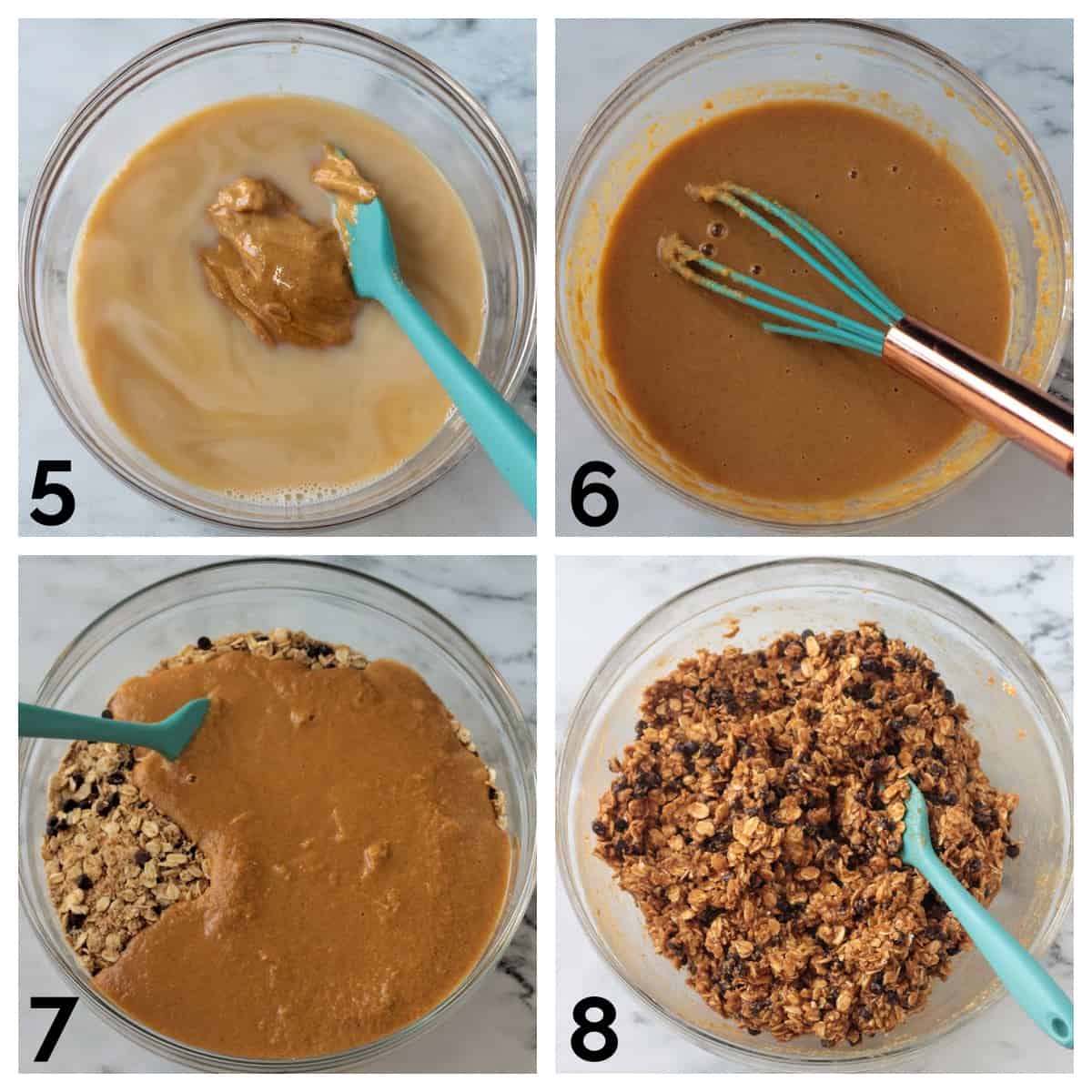 4 photo collage of making the cookie dough.