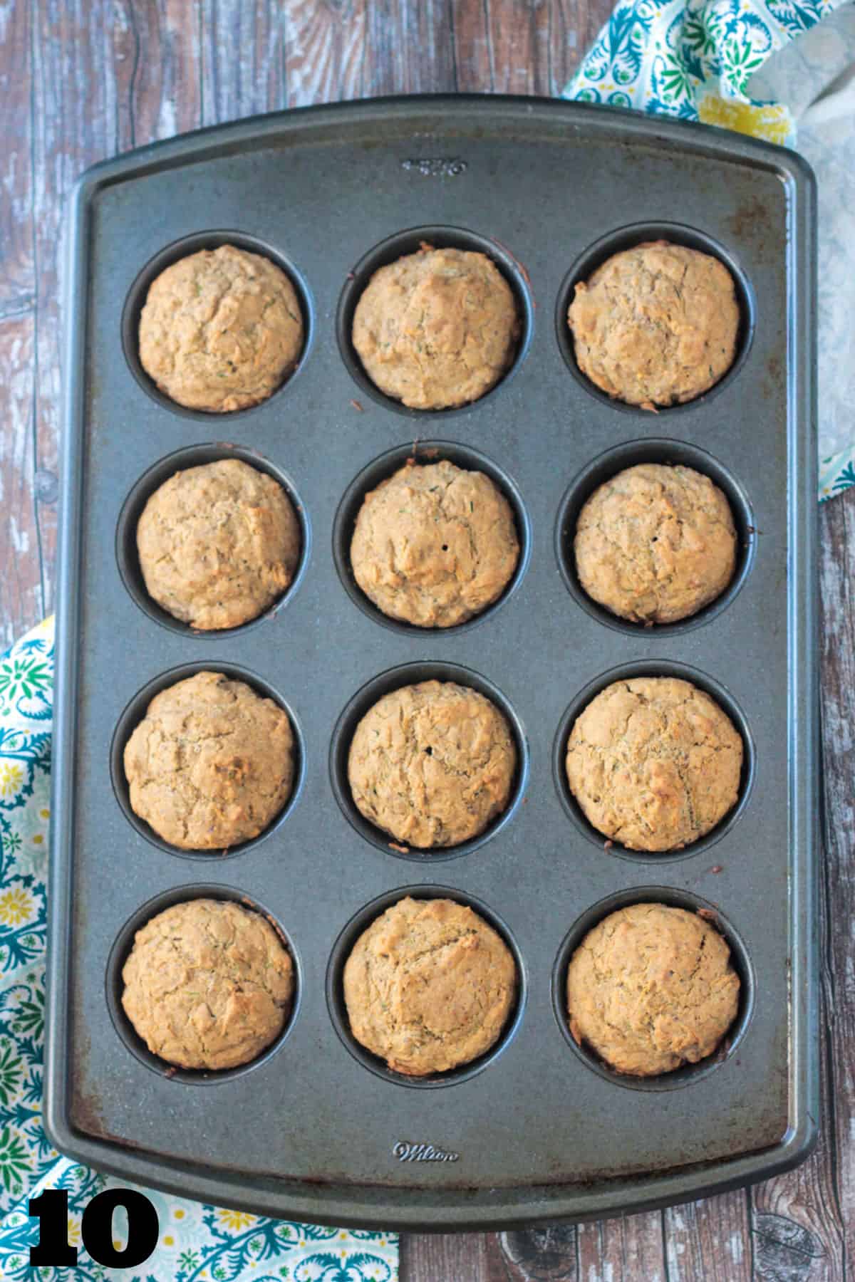 Freshly baked zucchini muffins in the pan.