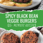 Two photo collage of spicy black bean veggie burgers.