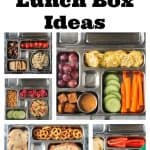5-photo collage of healthy lunch box meals.