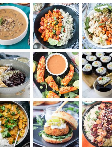 9 photo collage of healthy rice recipes.