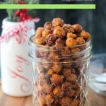 Chickpeas dusted with cinnamon sugar in a glass jar.