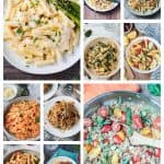 Collage of 10 vegan pasta recipes.