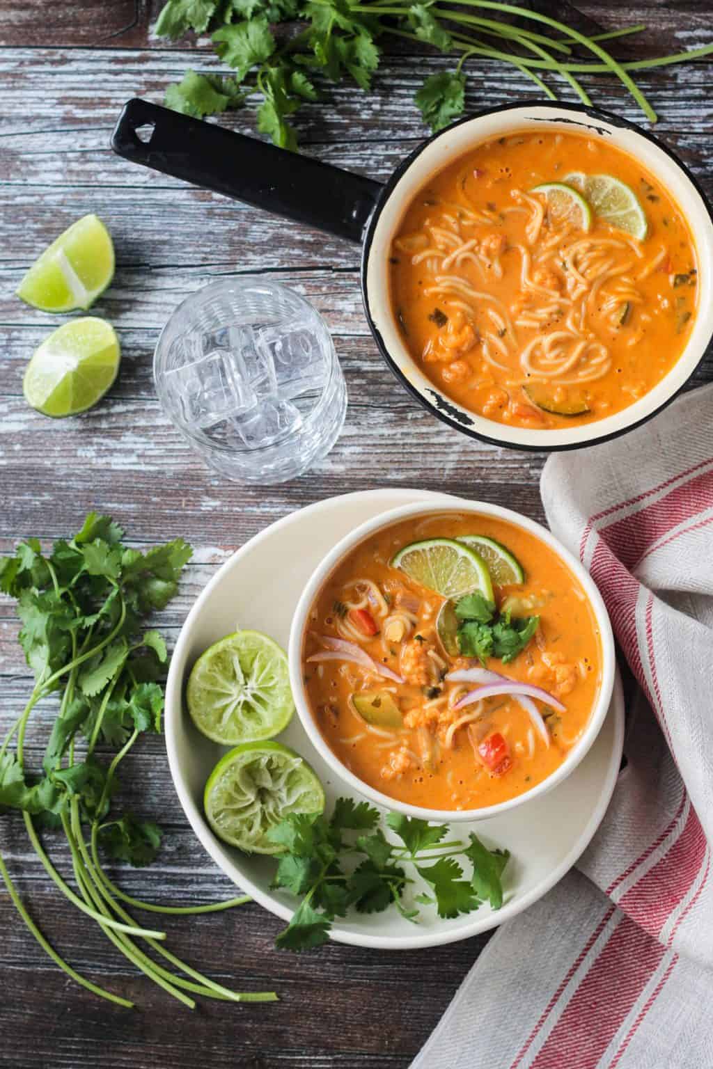 Vegan Red Curry Thai Noodle Soup (Gluten Free, Oil Free)