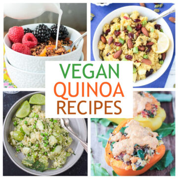 Four photo collage of vegan quinoa recipes.