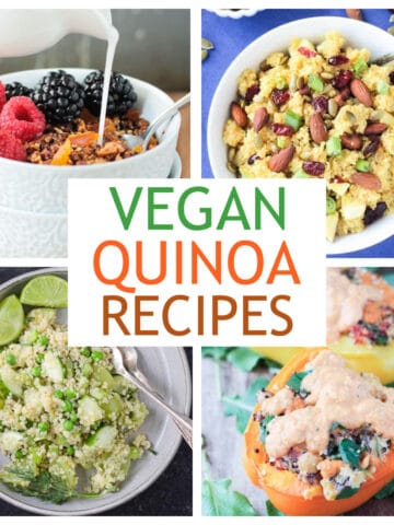 Four photo collage of vegan quinoa recipes.