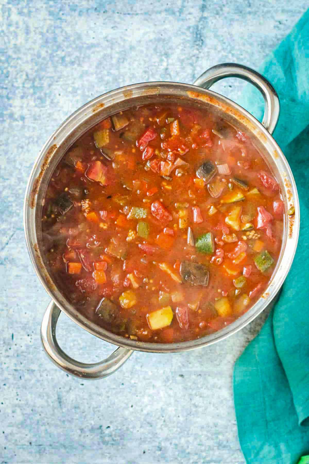 Finished soup in a pot.