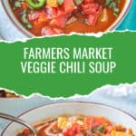 Two photo collage of veggie chili soup.