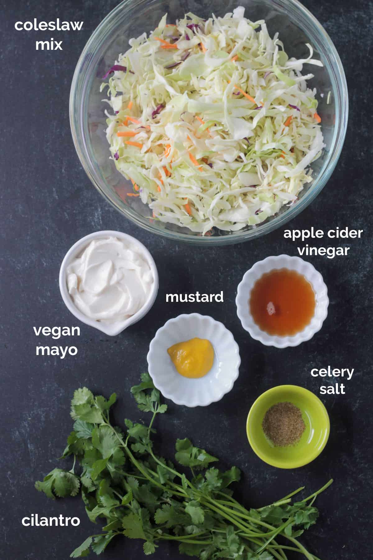 Recipe ingredients arrayed in individual bowls.