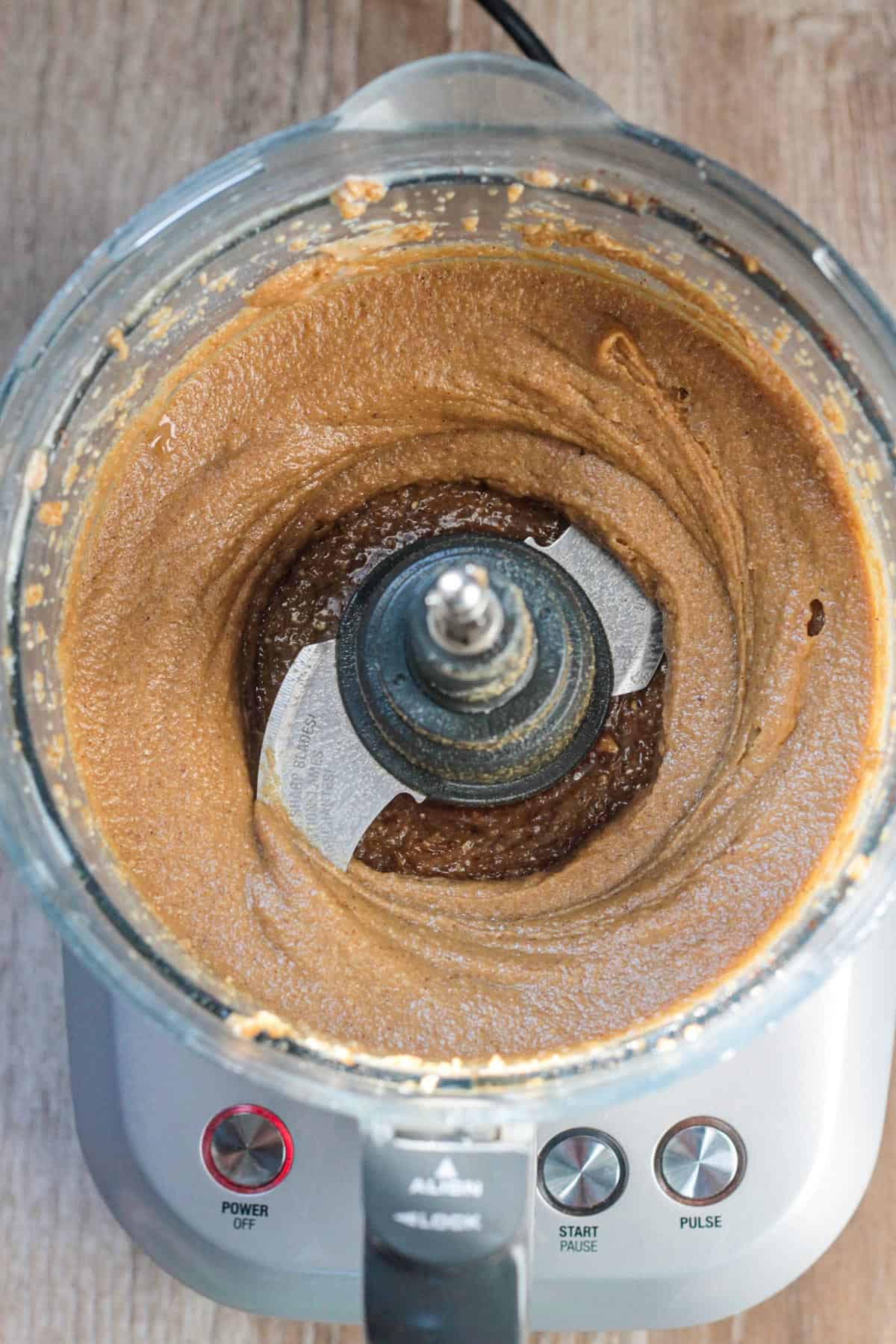 Ingredients puréed and smooth in a food processor.
